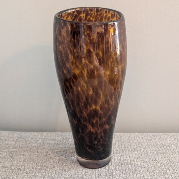 Other - Brown/Amber Spotted Leopard/Tortoiseshell Pattern 9.5" Tapered Glass Vase
